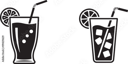 Two refreshing drinks vector illustration with lemon and straw