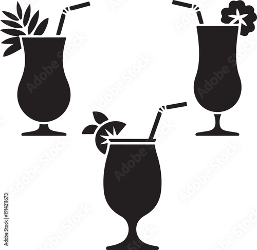 Exotic beverage silhouette collection with garnish vector illustration