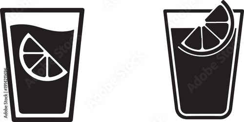 Fresh beverage glasses with citrus slice and juice vector illustration