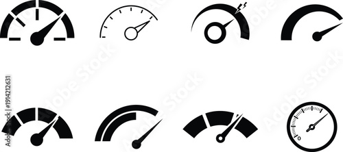 Speedometer and Tachometer Icon Set, Fast Performance and Speed Indicator Symbols, Flat Simple
