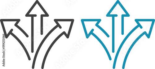 Navigation direction arrows icon set collection with multiple path choices, decision making and road fork symbols in blue and gray isolated on white background vector.