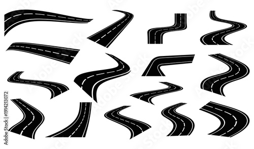 Curved road vector segments turns bends s shaped highway lanes