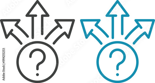 Navigation direction arrows icon set collection with multiple path choices, decision making and road fork symbols in blue and gray isolated on white background vector.