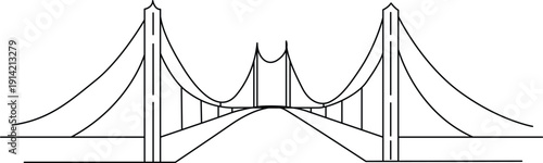 A detailed illustration of a suspension bridge with supporting cables and towers Vector