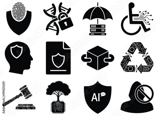Set of black and white representing A I ethics and responsible A I concepts