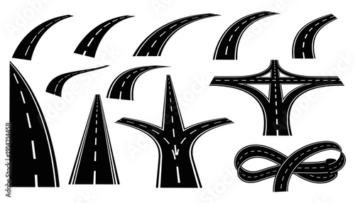 Road interchange vector segments highway curves intersections loop lanes