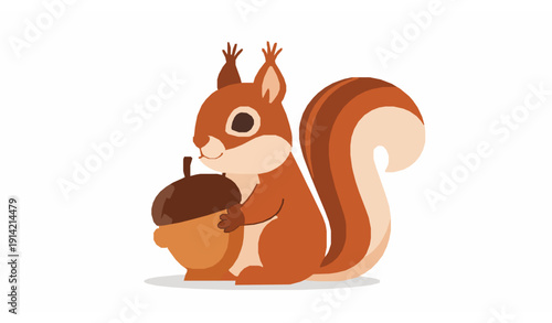 Funny Baby Squirrel with Acorn Flat Style Cartoon Vector Isolated on White