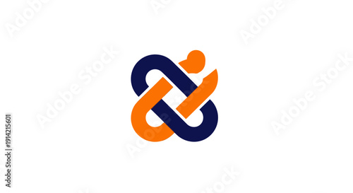 Interconnected orange and blue abstract logo design element.