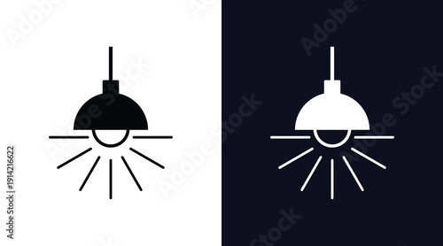 Modern Hanging Lamp Icon – Black and White Silhouette Set . Vector illustration