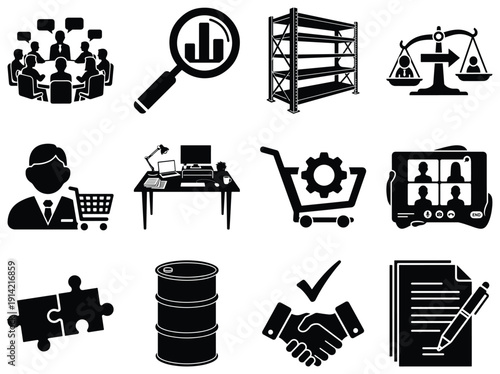 Set of black business on white background meeting