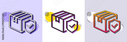 Parcel insurance line icon. Halftone dotted pattern. Gradient icon with grain shadow. Risk coverage sign. Package delivery protection symbol. Line parcel insurance icon. Various designs. Vector