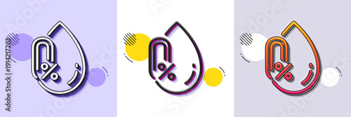 No alcohol line icon. Halftone dotted pattern. Gradient icon with grain shadow. Organic tested sign. Water drop symbol. Line no alcohol icon. Various designs. Vector