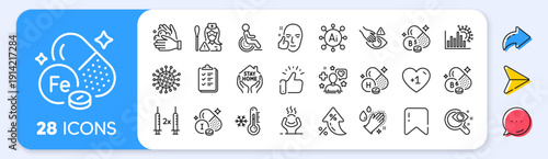 Vitamin h, Difficult stress and Disability line icons. Interest rate, AI generate, Inflation icons. Pack of Coronavirus vaccine, Wash hands, Patient icon. Vector