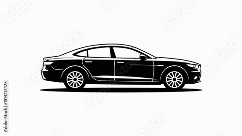 A sleek black car is shown in a side view illustration