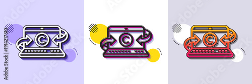 Copywriting notebook line icon. Halftone dotted pattern. Gradient icon with grain shadow. Copyright laptop sign. Media content symbol. Line copywriting notebook icon. Various designs. Vector