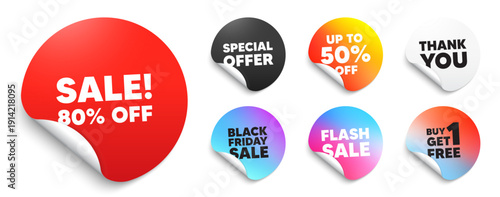 Sale red sticker tag. Special offer paper price tags. Sale 80 percent off discount. Promotion price offer sign. Retail badge symbol. Discount, black friday sticker. Promo banner. Vector
