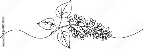 One continuous line drawing beauty fresh syringa vulgaris for garden logo. Printable decorative lilac flower concept for home decor wall art poster print. one line Icon drawing
