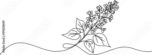 One continuous line drawing beauty fresh syringa vulgaris for garden logo. Printable decorative lilac flower concept for home decor wall art poster print. one line Icon drawing