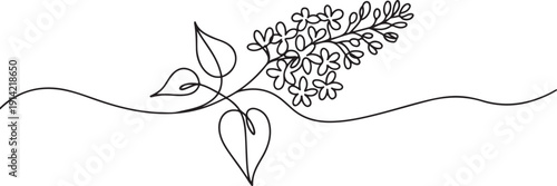 One continuous line drawing beauty fresh syringa vulgaris for garden logo. Printable decorative lilac flower concept for home decor wall art poster print. one line Icon drawing