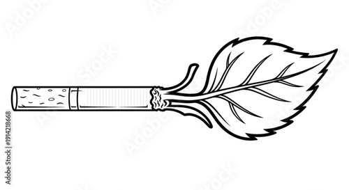 Cigarette butt with green leaf symbolizing eco friendly alternatives healthy living and smoking cessation