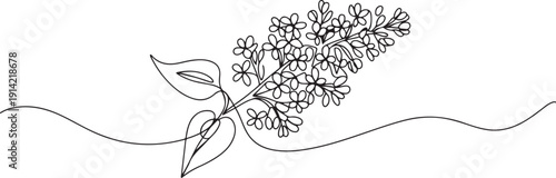 One continuous line drawing beauty fresh syringa vulgaris for garden logo. Printable decorative lilac flower concept for home decor wall art poster print. one line Icon drawing