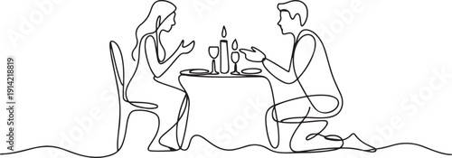 Continuous one line drawing a man invites his woman to a romantic dinner. The atmosphere is conducive to proposing to the sweetheart. one line Icon drawing