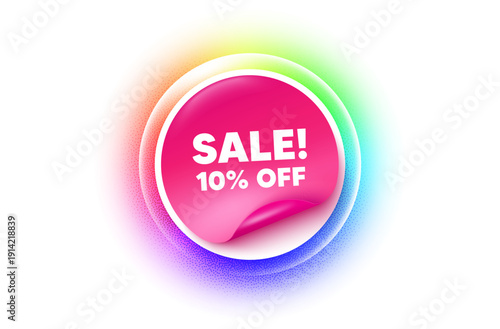 Sale sticker rainbow gradient. Paper offer price tag. Sale 10 percent off discount. Promotion price offer sign. Retail badge symbol. Sticker label. Grain dots effect. Vector