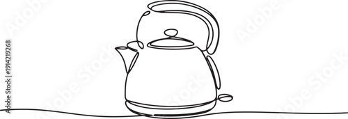 One single line drawing of stainless steel kettle teapot home appliance. Electricity household kitchenware tools concept. one line Icon drawing