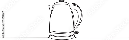 One single line drawing of stainless steel kettle teapot home appliance. Electricity household kitchenware tools concept. one line Icon drawing