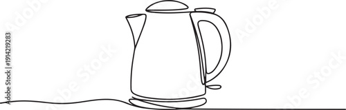 One single line drawing of stainless steel kettle teapot home appliance. Electricity household kitchenware tools concept. one line Icon drawing