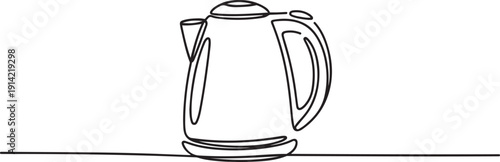 One single line drawing of stainless steel kettle teapot home appliance. Electricity household kitchenware tools concept. one line Icon drawing