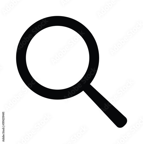 Search icon with magnifying glass in flat vector style showing find, lookup, and interactive interface for applications