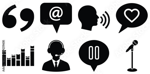 Set of Communication and Speaking in Black and White