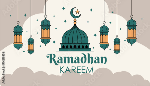 Ramadan theme background equipped with Islamic ornaments and Islamic calligraphy "Ramadan Kareem"
