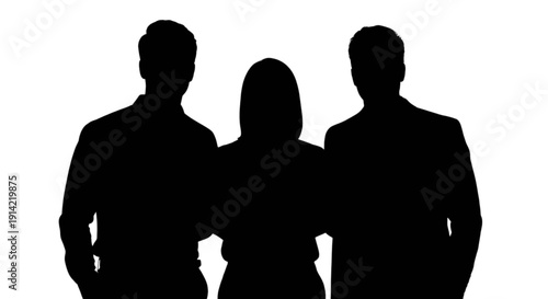 Silhouette of a diverse business team standing together on a white background isolated on transparent background, Vector