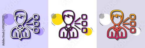 Third party line icon. Halftone dotted pattern. Gradient icon with grain shadow. Team leader sign. Business conversation symbol. Line third party icon. Various designs. Vector