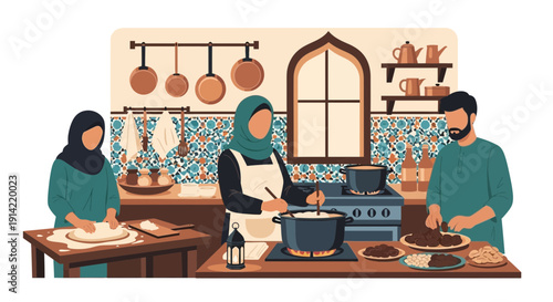 Family cooking together in a cozy kitchen preparing food.