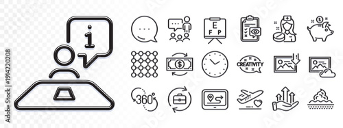 360 degree, Eye checklist and Skin care line icons for web app. Glare of light effect. Message icon. Pack of Gps, Interview, People chatting pictogram icons. Vector