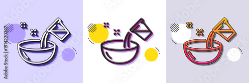 Cooking add water line icon. Halftone dotted pattern. Gradient icon with grain shadow. Bowl sign. Food preparation symbol. Line cooking water icon. Various designs. Vector