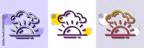 Sunset line icon. Halftone dotted pattern. Gradient icon with grain shadow. Evening sun sign. Sunny weather symbol. Line sunset icon. Various designs. Vector