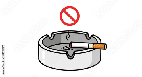 No smoking symbol with cigarette in ashtray prohibited sign above white background