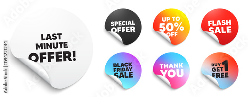 Last minute offer sticker tag. Special offer paper price tags. Last minute offer tag. Special price deal sign. Advertising discounts symbol. Discount, black friday sticker. Promo banner. Vector