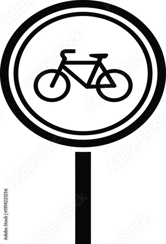 A simple black and white sign indicating a bicycle path or area.