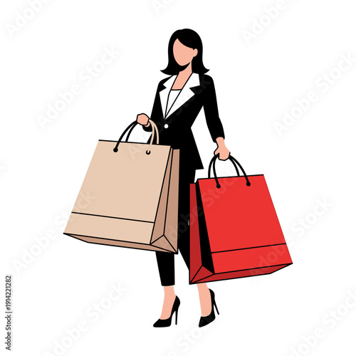 Woman in Business Suit Holding Shopping Bags