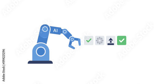 Blue robotic arm with AI technology.