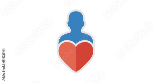 Blue silhouette with red heart.