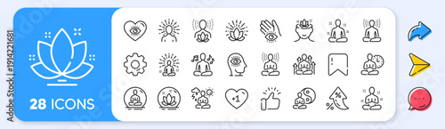 Yoga meditation line icons. Interest rate, AI generate, Inflation icons. Body balance, person relax and energy meditation set. Mind harmony, health meditate and self concentrate line icons. Vector