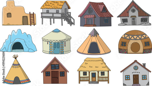 Traditional houses, modern homes, global architecture, cultural heritage, adobe pueblo, stilt house, chalet, igloo, yurt, tipi, cabin, hut, roundhouse design