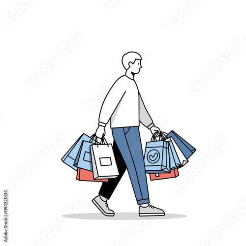 Man Walking With Many Shopping Bags