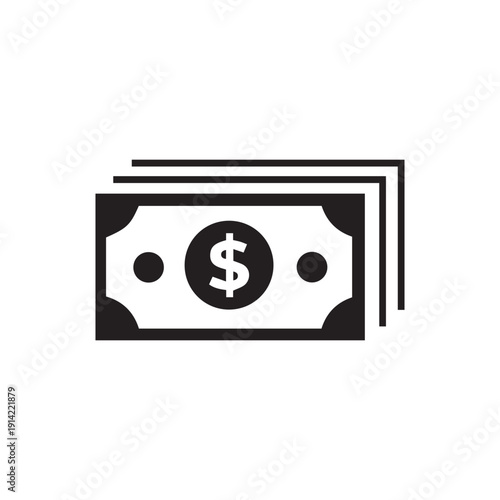 American dollar bill flat icon for financial apps and websites on white background. vector illustration.
